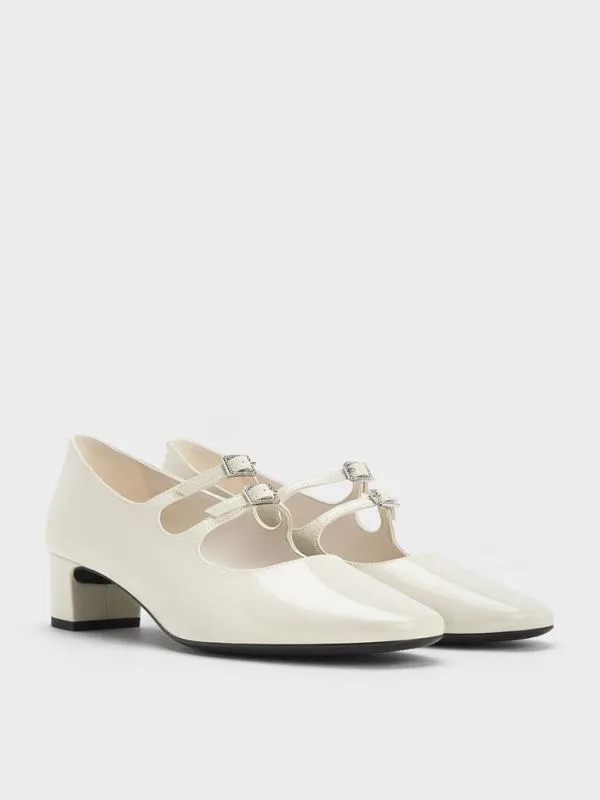 Women Clementine Double CrystalBuckle Mary Jane Pumps 8211 Chalk CHARLES and KEITH Pumps