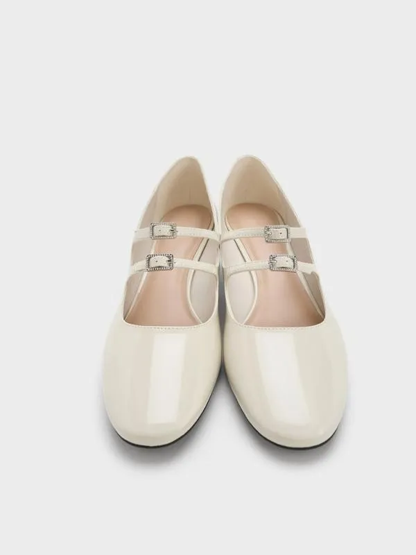 Women Clementine Double CrystalBuckle Mary Jane Pumps 8211 Chalk CHARLES and KEITH Pumps