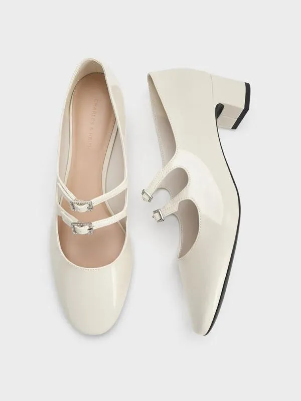 Women Clementine Double CrystalBuckle Mary Jane Pumps 8211 Chalk CHARLES and KEITH Pumps
