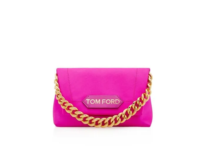 Women Clutches Tom Ford Satin Label Mini Chain Bag Hot Pink
