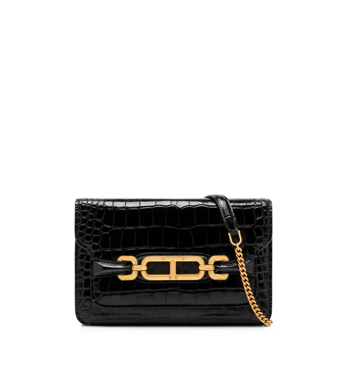 Women Clutches Tom Ford Stamped Crocodile Leather Whitney Small Shoulder Bag Black