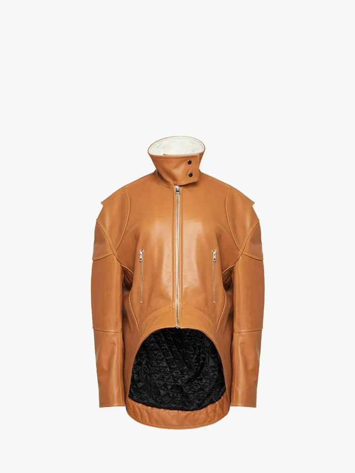 Women Coats and Jackets JW Anderson CURVED LEATHER HEM HIGH NECK JACKET Tan