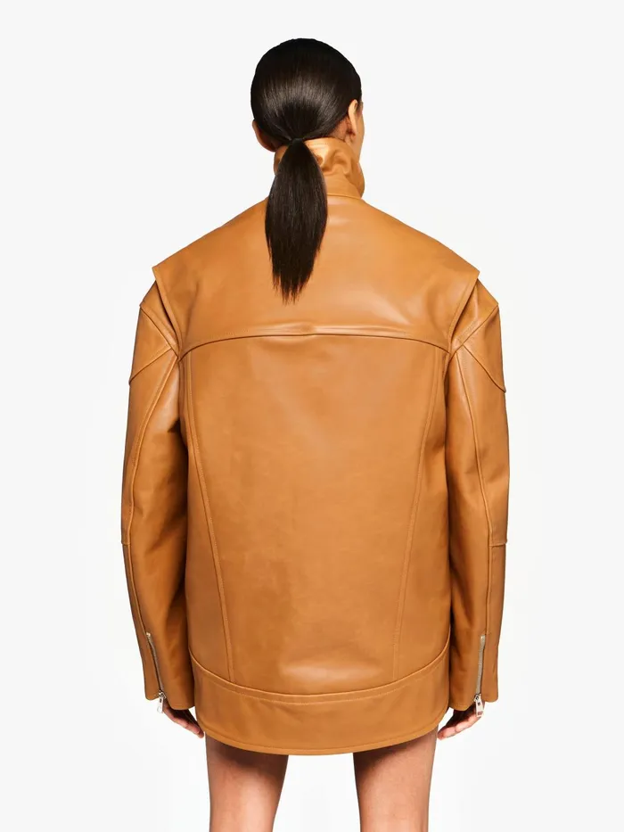 Women Coats and Jackets JW Anderson CURVED LEATHER HEM HIGH NECK JACKET Tan Women Coats and Jackets JW Anderson CURVED LEATHER HEM HIGH NECK JACKET Tan
