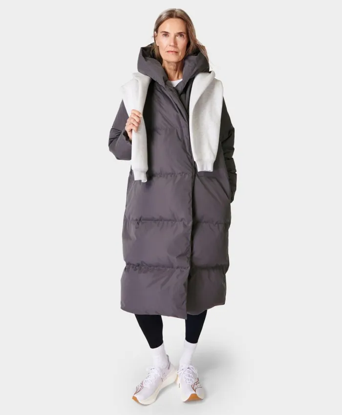 Women Cocoon Down Puffer Wrap Coat Urban Grey Sweaty Betty Coats and Jackets