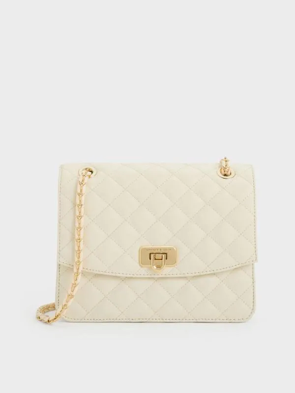 Women Cressida Quilted Chain Strap Bag 8211 Cream CHARLES and KEITH Clutches