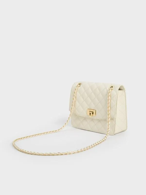 Women Cressida Quilted Chain Strap Bag 8211 Cream CHARLES and KEITH Clutches