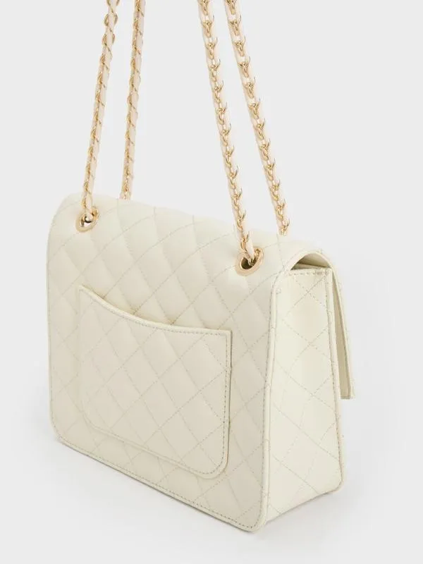 Women Cressida Quilted Chain Strap Bag 8211 Cream CHARLES and KEITH Clutches