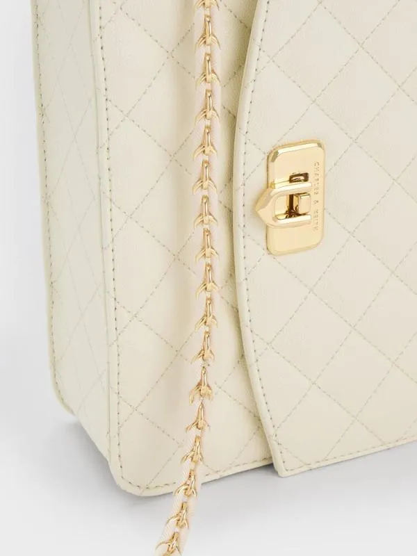 Women Cressida Quilted Chain Strap Bag 8211 Cream CHARLES and KEITH Clutches