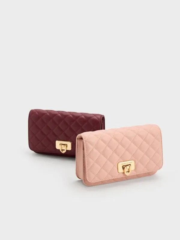 Women Cressida Quilted PushLock Clutch 8211 Pink CHARLES and KEITH Clutches