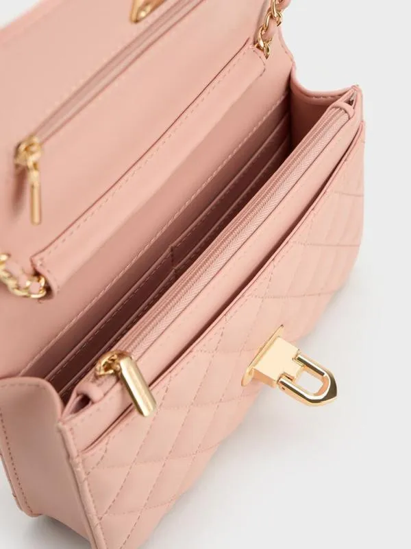 Women Cressida Quilted PushLock Clutch 8211 Pink CHARLES and KEITH Clutches