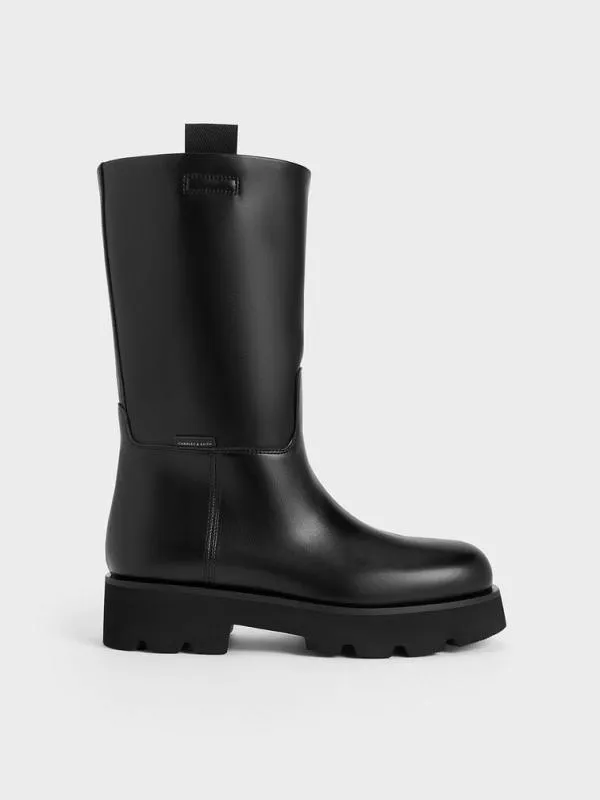 Women Double PullTab Calf Boots 8211 Black CHARLES and KEITH Boots
