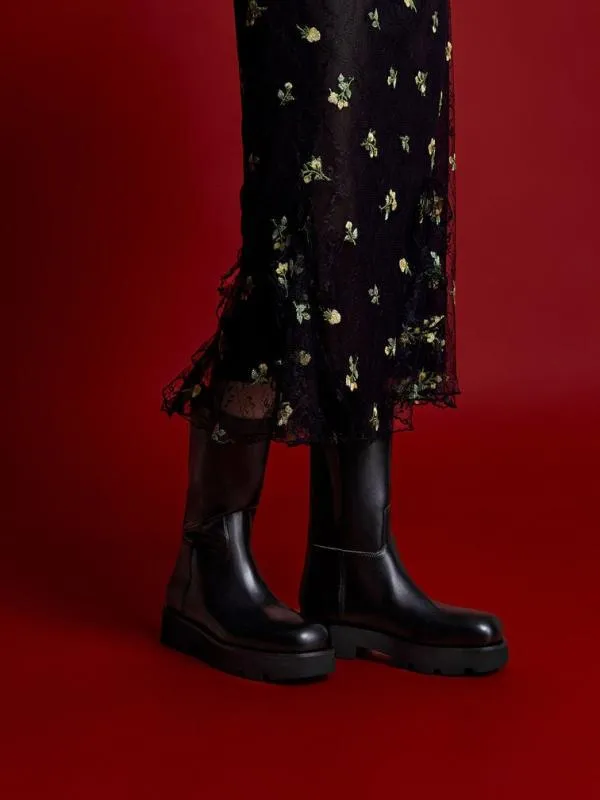 Women Double PullTab Calf Boots 8211 Black CHARLES and KEITH Boots