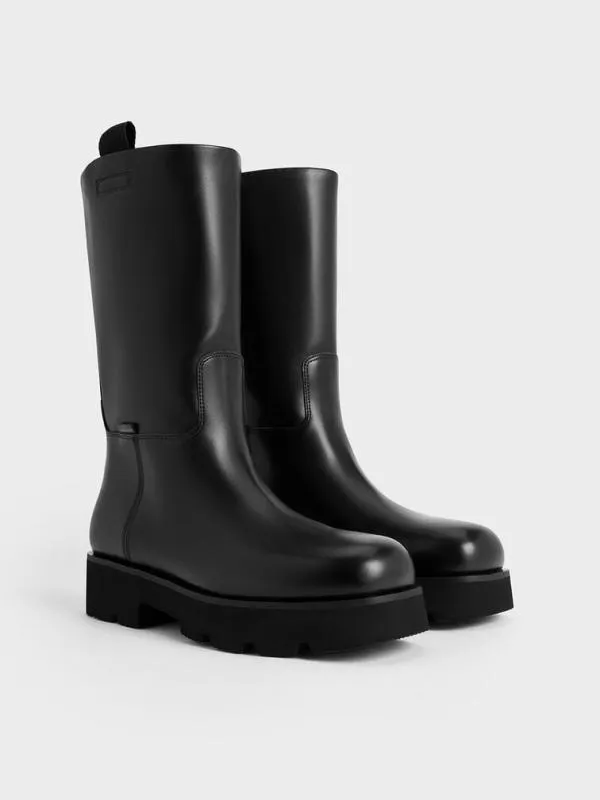 Women Double PullTab Calf Boots 8211 Black CHARLES and KEITH Boots