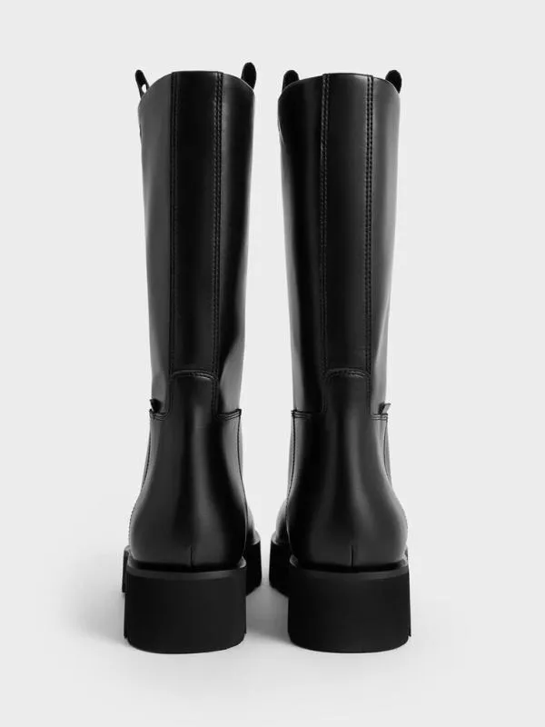 Women Double PullTab Calf Boots 8211 Black CHARLES and KEITH Boots