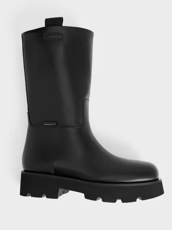 Women Double PullTab Calf Boots 8211 Black CHARLES and KEITH Boots