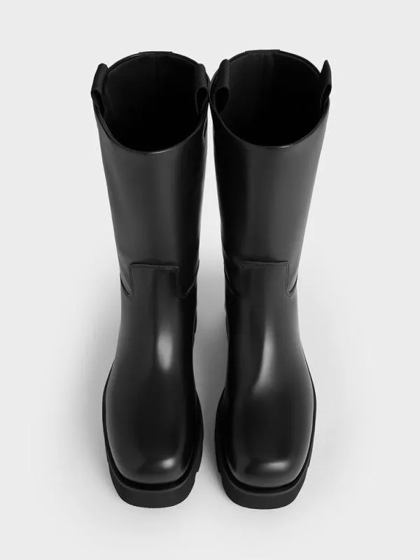 Women Double PullTab Calf Boots 8211 Black CHARLES and KEITH Boots