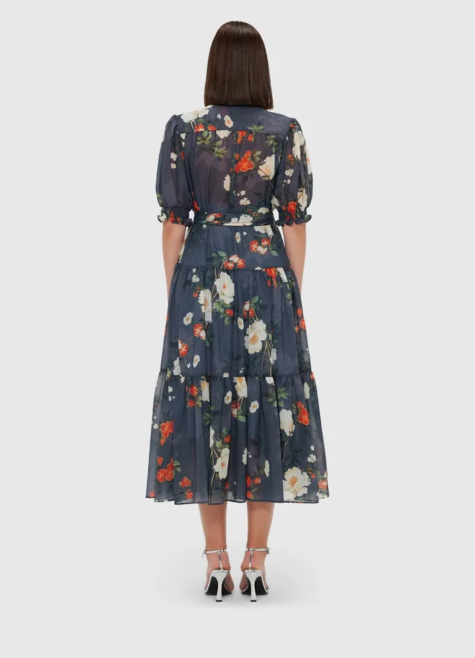 Women Dresses and Jumpsuits LEO LIN Ellie Bishop Sleeve Midi Dress 8211 Pear Blossom Print