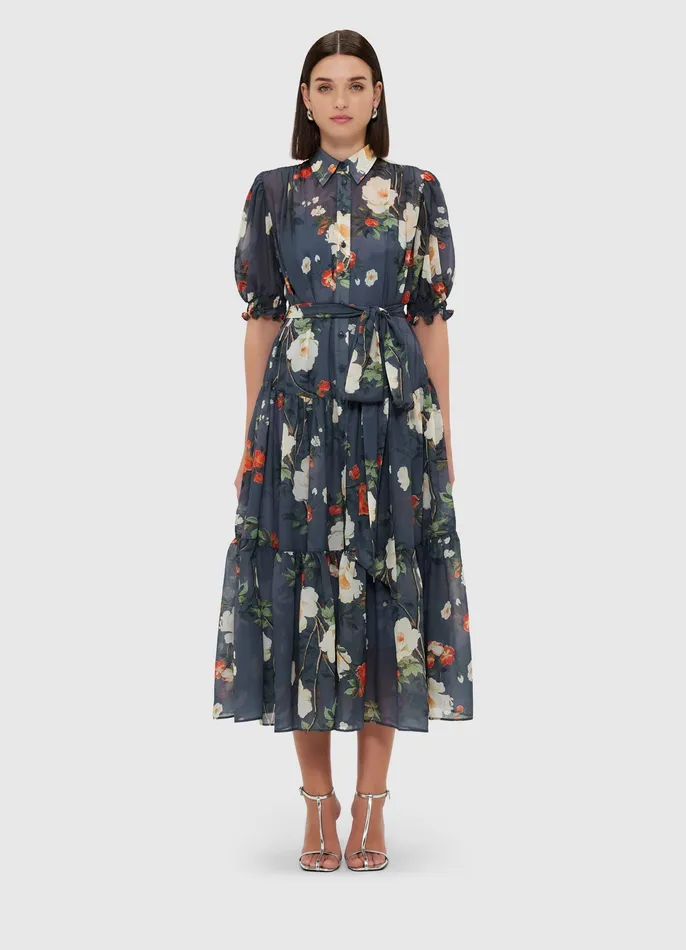 Women Dresses and Jumpsuits LEO LIN Ellie Bishop Sleeve Midi Dress 8211 Pear Blossom Print