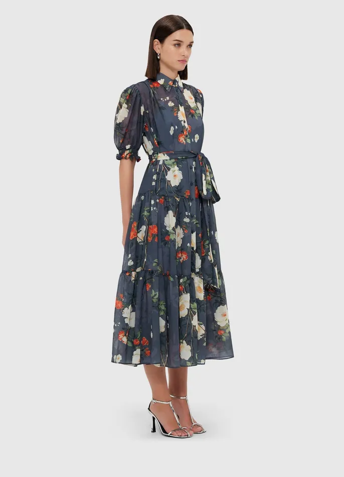 Women Dresses and Jumpsuits LEO LIN Ellie Bishop Sleeve Midi Dress 8211 Pear Blossom Print