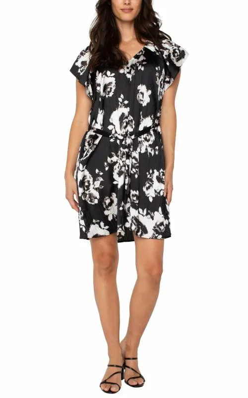 Women Dresses Liverpool Los Angeles Flutter Sleeve Dress Black White Floral