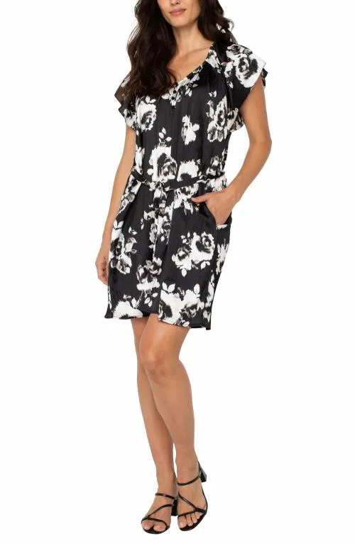 Women Dresses Liverpool Los Angeles Flutter Sleeve Dress Black White Floral