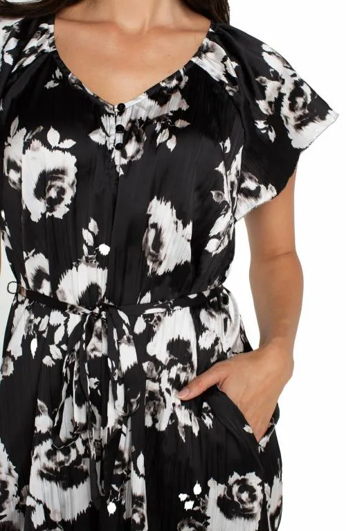 Women Dresses Liverpool Los Angeles Flutter Sleeve Dress Black White Floral