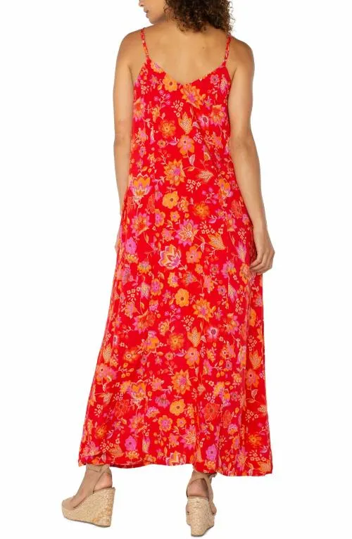 Women Dresses Liverpool Los Angeles Spaghetti Strap Woven Maxi Dress Red Orange Floral