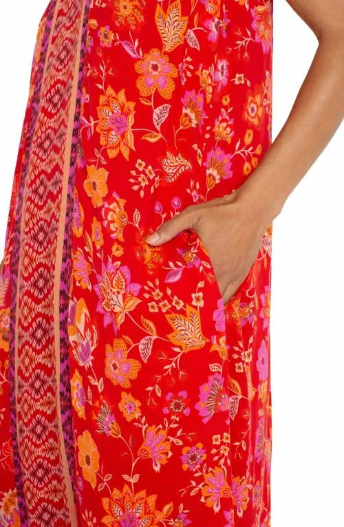 Women Dresses Liverpool Los Angeles Spaghetti Strap Woven Maxi Dress Red Orange Floral