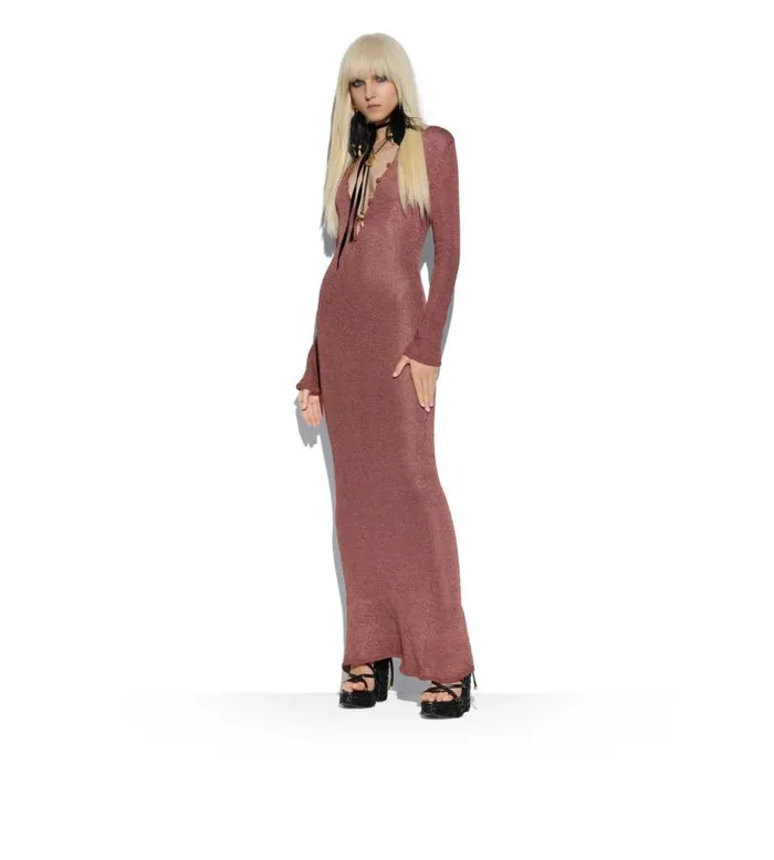 Women Dresses Tom Ford Shiny Rafia Henley Dress Antique Nude Women Dresses Tom Ford Shiny Rafia Henley Dress Antique Nude