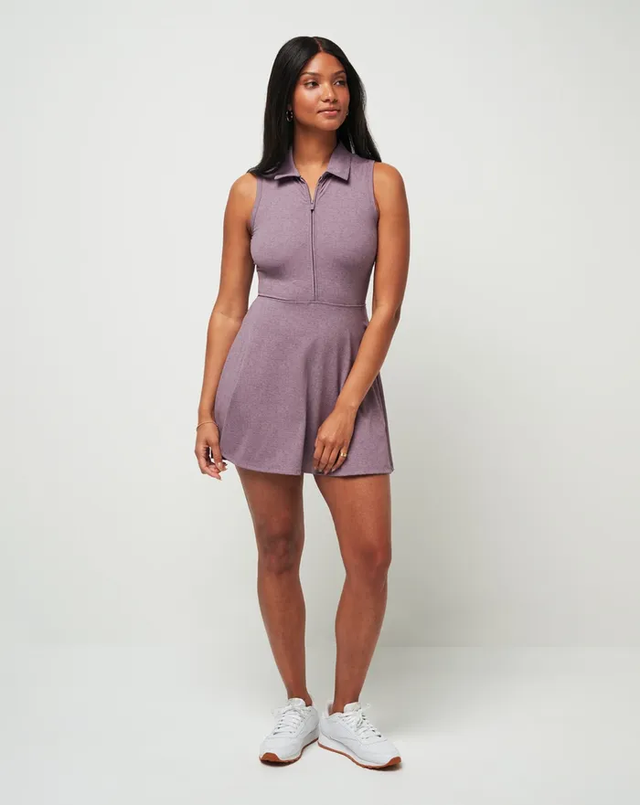 Women Dresses TravisMathew MOVEKNIT SLEEVELESS POLO DRESS 20 Heather Moonscape Women Dresses TravisMathew MOVEKNIT SLEEVELESS POLO DRESS 20 Heather Moonscape