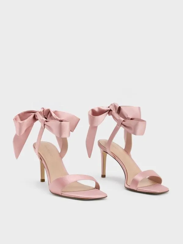 Women Eliana Satin TieAround Heeled Sandals 8211 Pink CHARLES and KEITH Sandals