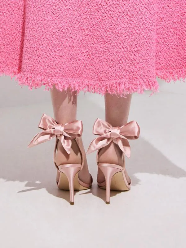 Women Eliana Satin TieAround Heeled Sandals 8211 Pink CHARLES and KEITH Sandals