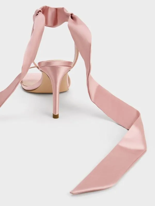 Women Eliana Satin TieAround Heeled Sandals 8211 Pink CHARLES and KEITH Sandals