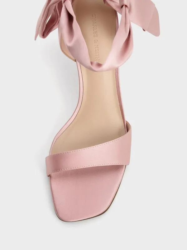 Women Eliana Satin TieAround Heeled Sandals 8211 Pink CHARLES and KEITH Sandals