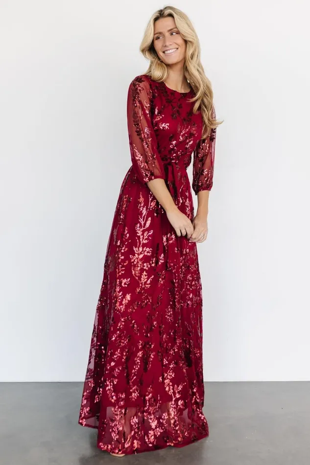 Women Embellished Sequin Baltic Born Destiny Sequin Maxi Dress Wine
