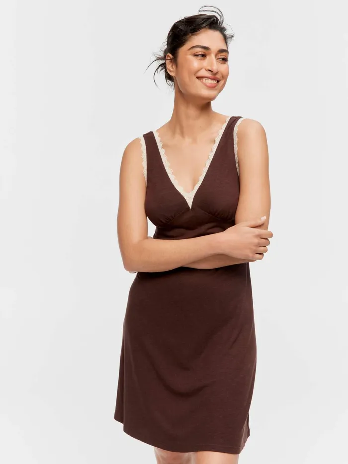 Women Espresso Linen Lace Nightie Multi Peter Alexander Nighties
