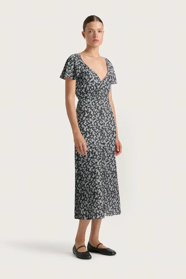 Women Faithfull The Brand Dresses Aurelie Midi Dress Leilani Charred Navy