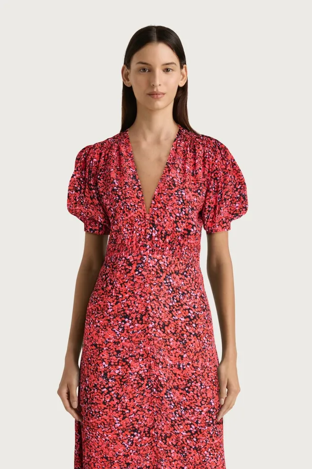 Women Faithfull The Brand Midi Dresses Bellavista Midi Dress Meander Micro Red