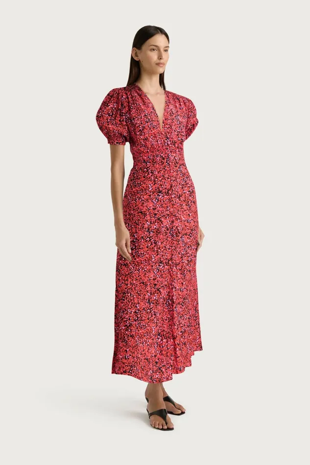 Women Faithfull The Brand Midi Dresses Bellavista Midi Dress Meander Micro Red