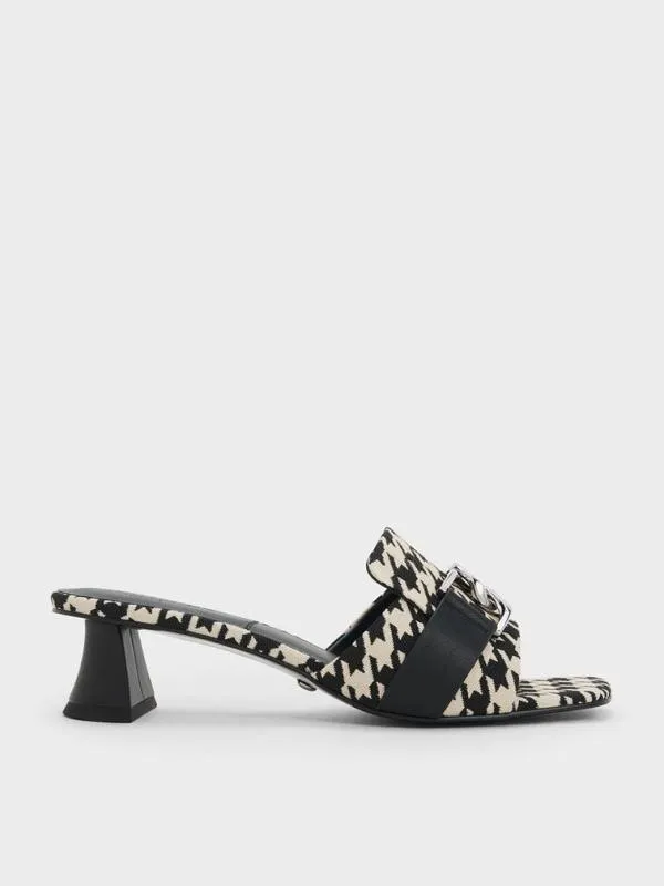 Women Gabine Houndstooth Leather Heeled Mules 8211 Multi CHARLES and KEITH Mules