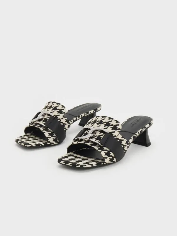 Women Gabine Houndstooth Leather Heeled Mules 8211 Multi CHARLES and KEITH Mules Women Gabine Houndstooth Leather Heeled Mules 8211 Multi CHARLES and KEITH Mules