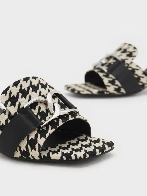 Women Gabine Houndstooth Leather Heeled Mules 8211 Multi CHARLES and KEITH Mules Women Gabine Houndstooth Leather Heeled Mules 8211 Multi CHARLES and KEITH Mules