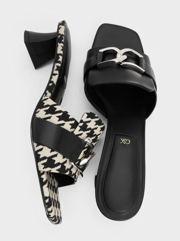 Women Gabine Houndstooth Leather Heeled Mules 8211 Multi CHARLES and KEITH Mules Women Gabine Houndstooth Leather Heeled Mules 8211 Multi CHARLES and KEITH Mules