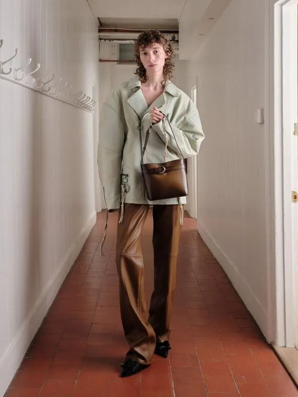 Women Gabine Leather Belted Bucket Bag 8211 Brown CHARLES and KEITH Bucket Bags