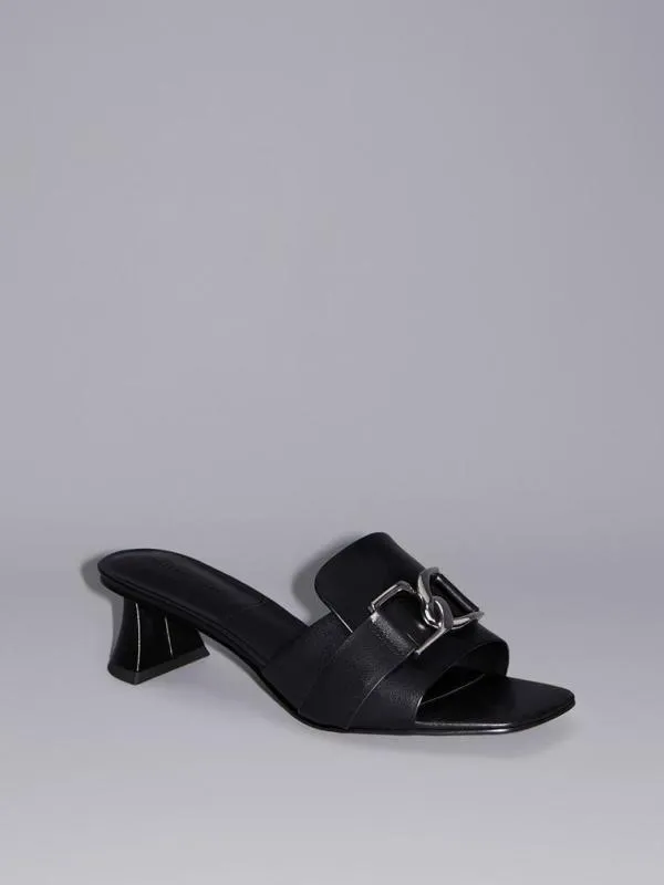 Women Gabine Leather Block Heel Mules 8211 Black CHARLES and KEITH Mules