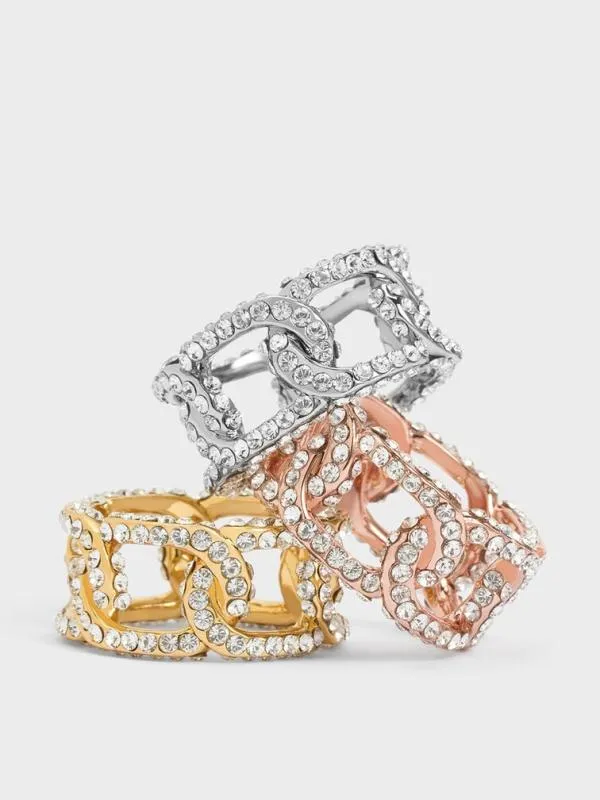 Women Gabine Swarovski Crystal ChainLink Ring 8211 Rose Gold CHARLES and KEITH Rings Women Gabine Swarovski Crystal ChainLink Ring 8211 Rose Gold CHARLES and KEITH Rings