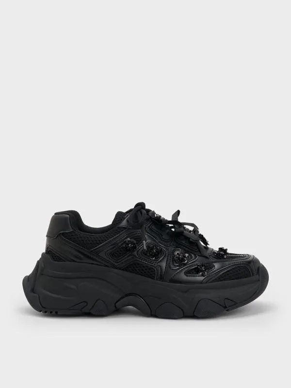 Women Gaskell FlowerEmbellished Chunky Sneakers 8211 Black CHARLES and KEITH Sneakers Women Gaskell FlowerEmbellished Chunky Sneakers 8211 Black CHARLES and KEITH Sneakers