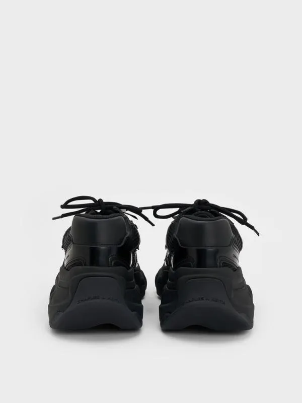 Women Gaskell FlowerEmbellished Chunky Sneakers 8211 Black CHARLES and KEITH Sneakers