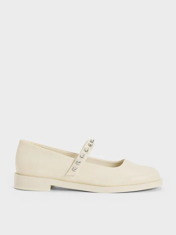 Women GemEncrusted Mary Janes 8211 Chalk CHARLES and KEITH Ballet Flats