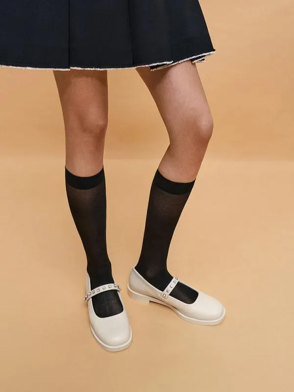 Women GemEncrusted Mary Janes 8211 Chalk CHARLES and KEITH Ballet Flats
